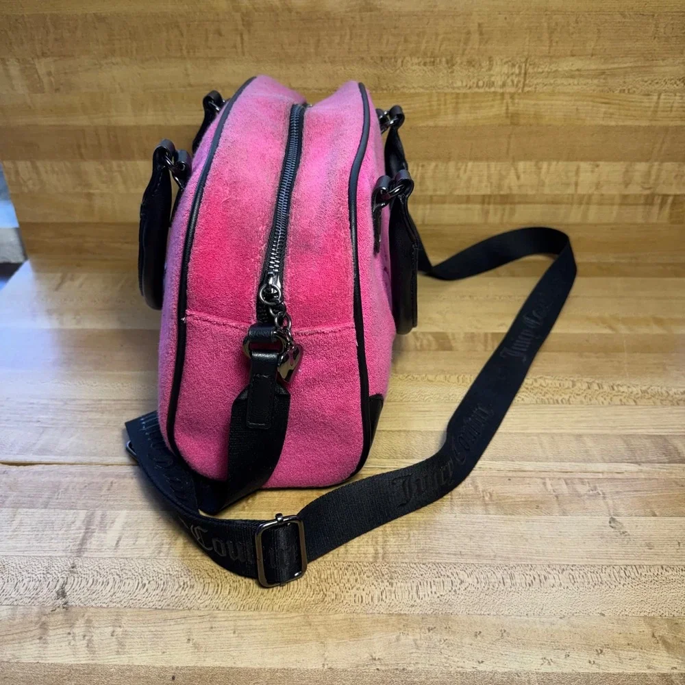 Juicy Couture Hot Pink Velour Bowler Bag Crossbody Y2K Logo Satchel Handbag